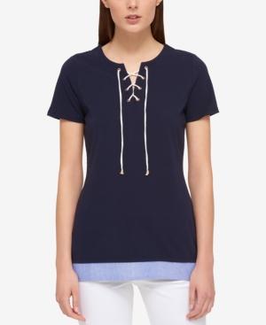 Tommy Hilfiger Lace-up Layered-look Top, Only At Macy's