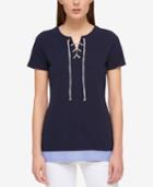 Tommy Hilfiger Lace-up Layered-look Top, Only At Macy's