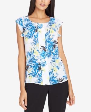 Tahari Asl Pleated Flutter-sleeve Top