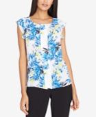 Tahari Asl Pleated Flutter-sleeve Top