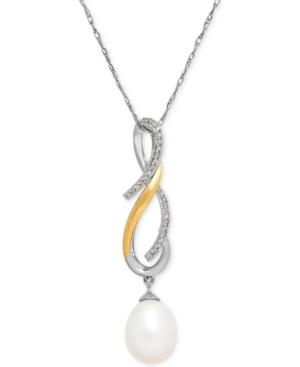 Cultured Freshwater Pearl (8mm) And Diamond (1/10 Ct. T.w.) Two-tone Swirl Pendant Necklace In Sterling Silver And 14k Gold