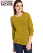 Jm Collection Crew-neck Solid Button-sleeve Sweater