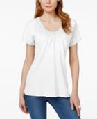 Jm Collection Crochet-trim V-neck Tee, Only At Macy's