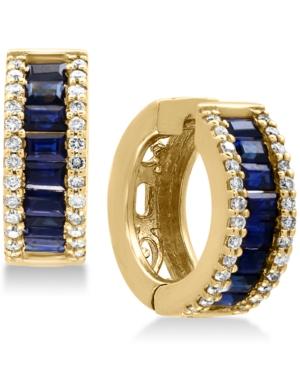 Effy Royale Bleu Sapphire (1-1/2 Ct. T.w.) And Diamond (3/8 Ct. T.w.) Hoop Earrings In 14k Gold, Created For Macy's
