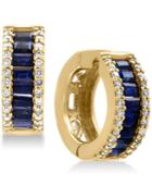 Effy Royale Bleu Sapphire (1-1/2 Ct. T.w.) And Diamond (3/8 Ct. T.w.) Hoop Earrings In 14k Gold, Created For Macy's