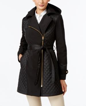 Via Spiga Petite Mixed-media Quilted Asymmetrical Coat
