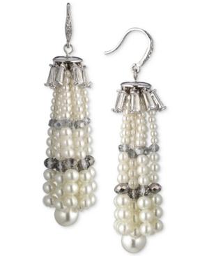 Carolee Silver-tone Crystal & Imitation Pearl Tassel Drop Earrings