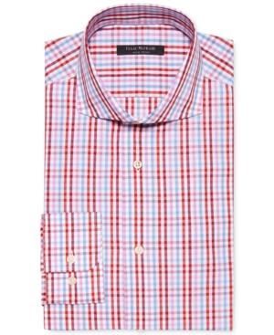Isaac Mizrahi Slim-fit Red Multi-check Dress Shirt