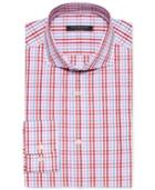 Isaac Mizrahi Slim-fit Red Multi-check Dress Shirt