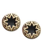 House Of Harlow Earrings, Gold-tone Sunburst And Black Enamel Stud Earrings