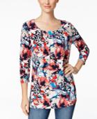 Charter Club Floral-print Crew-neck Top, Only At Macy's