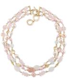 Carolee Gold-tone Imitation Pearl And Rose Quartz Multi-row Necklace