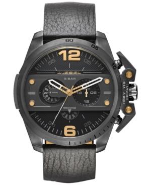 Diesel Men's Chronograph Ironside Black Leather Strap Watch 48x55mm Dz4386