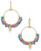 Lonna & Lilly Gold-tone Shell & Multi-bead Drop Hoop Earrings