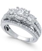 Diamond Halo Cluster Engagement Ring (1-1/2 Ct. T.w.) In 14k White Gold