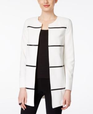 Kasper Contrast Faux-leather Piped Open-front Blazer