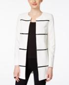 Kasper Contrast Faux-leather Piped Open-front Blazer