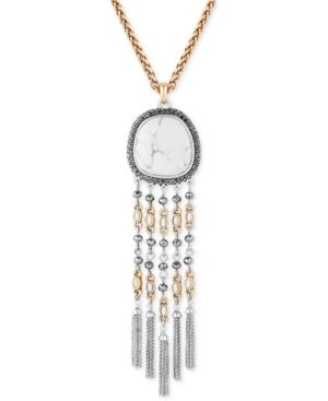 Lucky Brand Two-tone Pave And White Stone Statement Pendant Necklace
