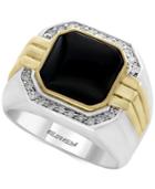 Effy Men's Onyx (10 X 10mm) And Diamond (1/5 Ct. T.w.) In Sterling Silver And 14k Gold