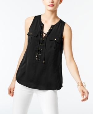 Inc International Concepts Petite Lace-up Blouse, Only At Macy's