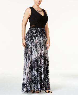 Xscape Plus Size Printed Pleated Chiffon Gown