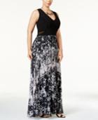 Xscape Plus Size Printed Pleated Chiffon Gown
