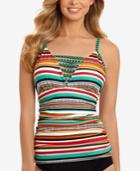 Swim Solutions Sport Strappy Striped Tankini Top Women's Swimsuit