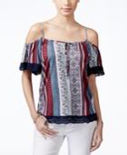 Almost Famous Juniors' Printed Cold-shoulder Peasant Blouse