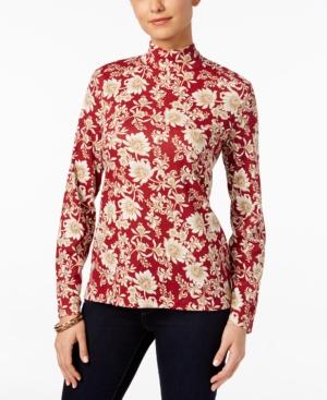 Karen Scott Printed Mock-turtleneck Top, Only At Macy's