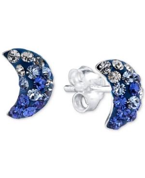 Unwritten Blue Crystal Moon Earrings In Sterling Silver