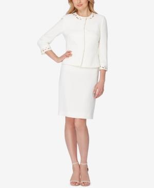 Tahari Asl Embellished Laser-cut Skirt Suit