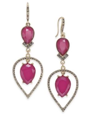 Inc International Concepts Gold-tone Pink Stone Double Teardrop Drop Earrings, Only At Macy's