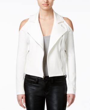 In Awe Of You By Awesomenesstv Juniors' Cold-shoulder Ponte-knit Moto Jacket