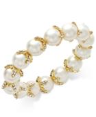 Charter Club Gold-tone Pave Imitation Pearl Stretch Bracelet, Only At Macy's