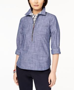 Tommy Hilfiger Cotton Chambray Half-zip Top, Created For Macy's
