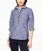 Tommy Hilfiger Cotton Chambray Half-zip Top, Created For Macy's