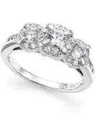 Diamond Three-stone Halo Ring In 14k White Gold (1 Ct. T.w.)