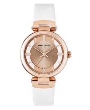 Kenneth Cole New York Ladies Transparent White Leather Strap Watch 34mm