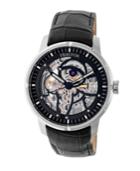 Heritor Automatic Ryder Black & Silver & Black Leather Watches 44mm