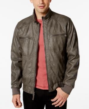 Calvin Klein Mens Faux-leather Bomber Jacket