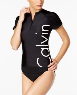Calvin Klein Zip-up Logo Rashguard Women's Swimsuit