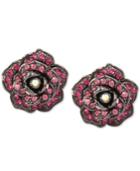 Betsey Johnson Hematite-tone Crystal Pave Rose Button Stud Earrings