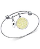 Unwritten Happy Place Charm Adjustable Bangle Bracelet In Stainless Steel With Silver-plated Charms