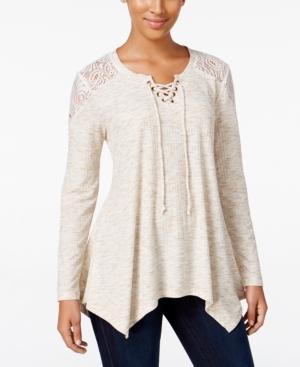 Style & Co. Lace-detail Handkerchief-hem Top, Only At Macy's