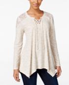 Style & Co. Lace-detail Handkerchief-hem Top, Only At Macy's
