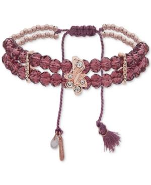 Lonna & Lilly Rose Gold-tone Pave & Tassel Purple Beaded Stretch Bracelet
