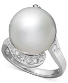 14k White Gold Ring, Cultured South Sea Pearl (13mm) And Diamond (1/3 Ct. T.w.) Ring