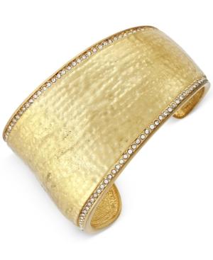 Vince Camuto Gold-tone Pave Trim Hammered Cuff Bracelet