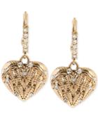 Betsey Johnson Gold-tone Crystal Enhanced Heart Drop Earrings