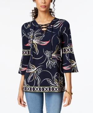 Jm Collection Lace-up Bell-sleeve Tunic, Created For Macy's